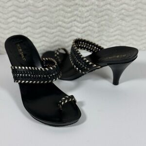 BCBGirls Black Heeled Slide Sandals with Braided Trim